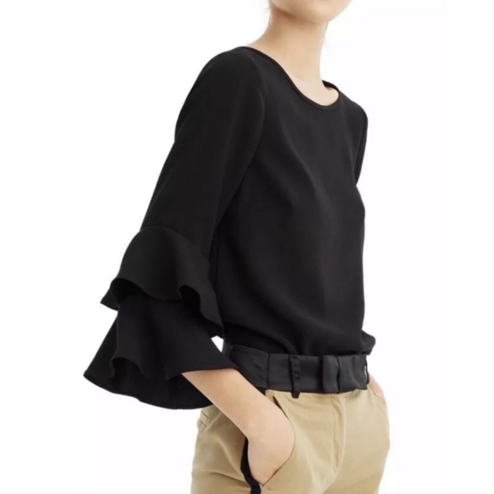 J. Crew Tiered bell-sleeve top in drapey crepe